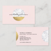 Carte De Visite Logo Abstrait en marbre moderniste/cercle or rose  (Devant / Derrière)