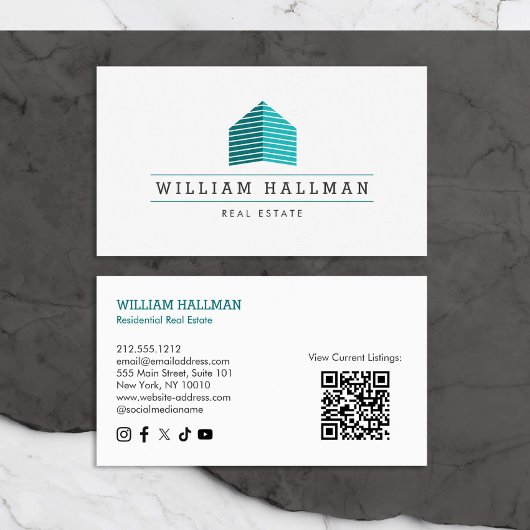 Carte De Visite Logo Abstrait Logo Turquoise/blanc QR
