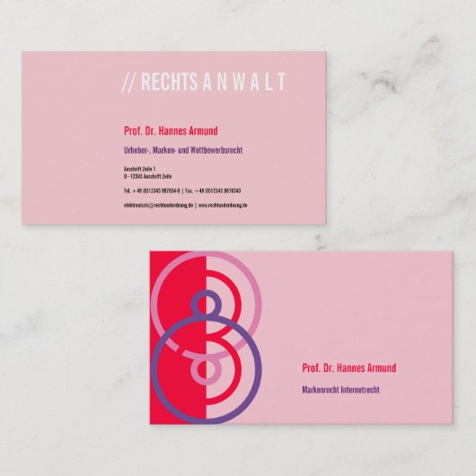 Carte De Visite logo Abstrait rond rouge violet (Devant / Derrière)