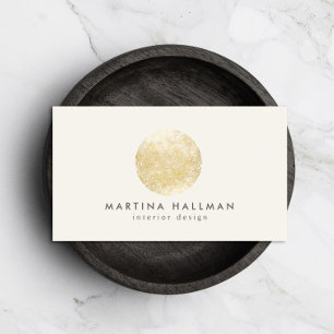 Carte De Visite Logo Abstrait Watercolor Gold Circle sur ivoire