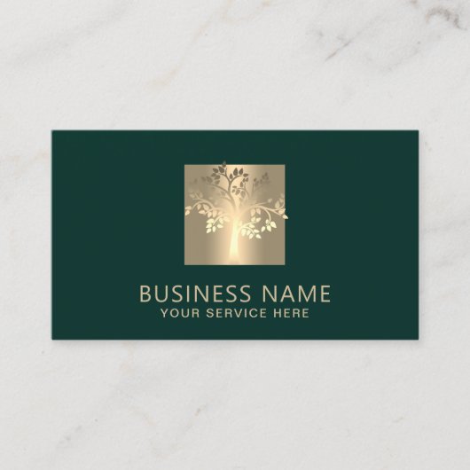 Carte De Visite Logo Arbre Moderne Vert & Or Professionnel (Devant)