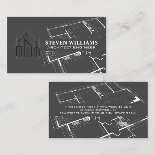 Carte De Visite Logo Architect Construction | Plan directeur (Devant / Derrière)
