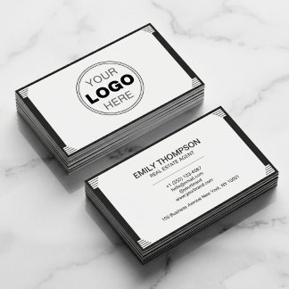 Carte De Visite Logo Art Déco minimaliste noir et blanc