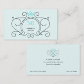 Carte De Visite Logo Artistique Couronne Diamond Gem Grey Aqua (Devant / Derrière)