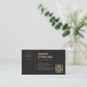 Carte De Visite Logo Black Gold Minimalist Code QR professionnel (Debout devant)