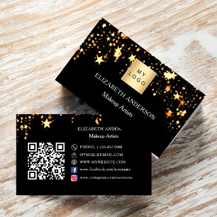 Carte De Visite Logo Black gold stars Qr code médias sociaux