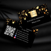 Carte De Visite Logo Black gold stars Qr code médias sociaux