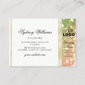Carte De Visite Logo blanc et or Parties scintillant rose vert bri (Dos)
