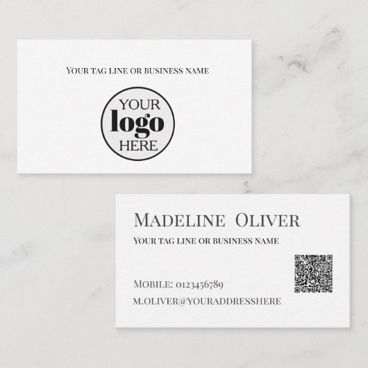 Carte De Visite Logo blanc simple Code QR (Devant / Derrière)