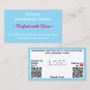Carte De Visite Logo Bleu Clair Code QR 3,5 x 2,0