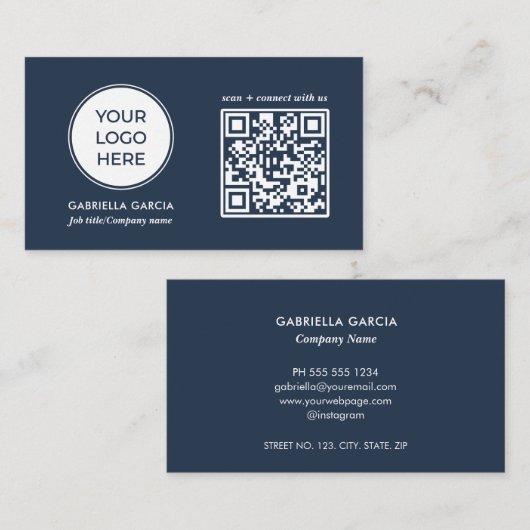 Carte de visite logo bleu Code QR (Devant / Derrière)