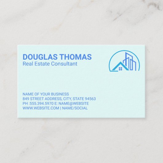 Carte De Visite Logo Blue Real Estate House (Devant)