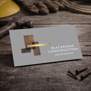 Carte De Visite Logo Bois Construction Entreprise de Luxe Gris