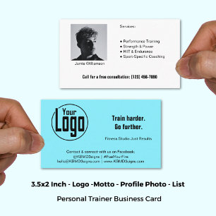 Carte De Visite Logo Bold Photo Electric Blue Personal Trainer