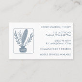 Carte De Visite Logo Botanique Chic Notaire Public Inkpot Quill (Dos)