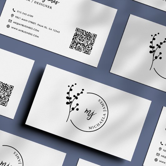 Carte De Visite Logo botanique moderne élégant code QR script