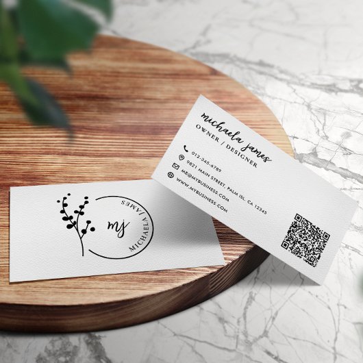 Carte De Visite Logo botanique moderne élégant Script Code QR