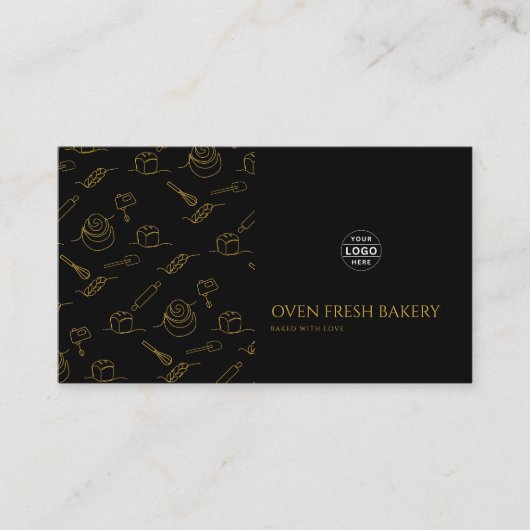 Carte De Visite Logo Boulangerie en or noir Code QR (Devant)