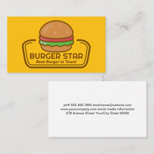 Carte De Visite Logo Burger | Restaurant (Devant / Derrière)