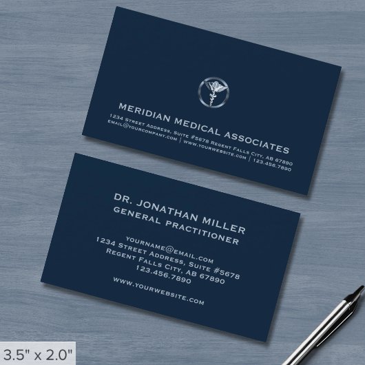 Carte De Visite Logo Caduceus Médicale Professionnel Bleu
