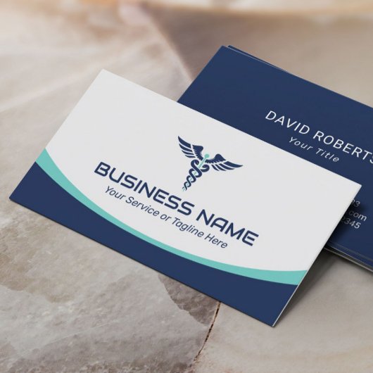 Carte De Visite Logo Caduceus Médicale Soins de santé Marine Bleu