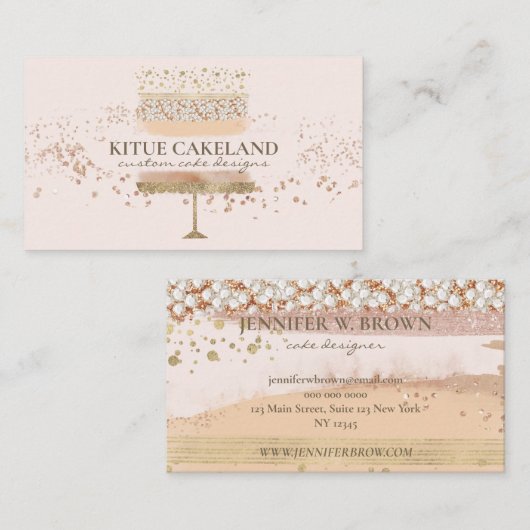 Carte De Visite Logo Cake Baker sur Blush Pink Arrière - plan (Devant / Derrière)