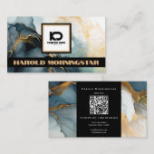 Carte De Visite Logo carré BOLD et code QR Encre fluide indigo or (Devant / Derrière)