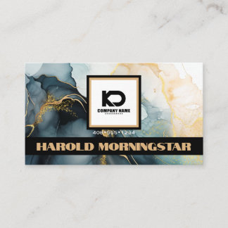 Carte De Visite Logo carré BOLD et code QR Encre fluide indigo or