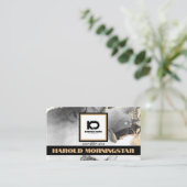 Carte De Visite Logo carré BOLD noir et or et code QR  (Debout devant)