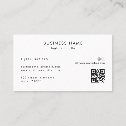 Carte De Visite Logo Carré personnalisé | Code QR d'entreprise pro (Dos)