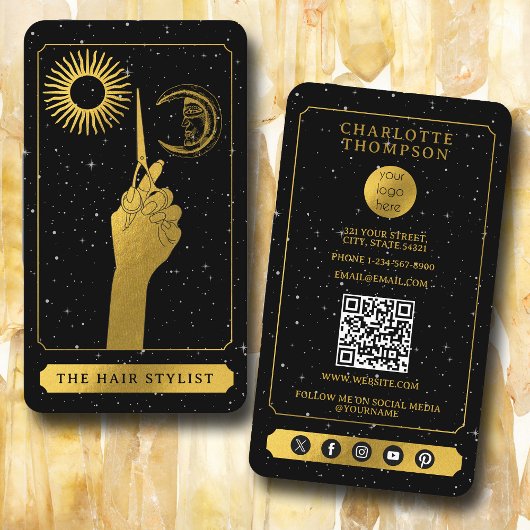 Carte De Visite Logo céleste Tarot Coiffeur Black Gold