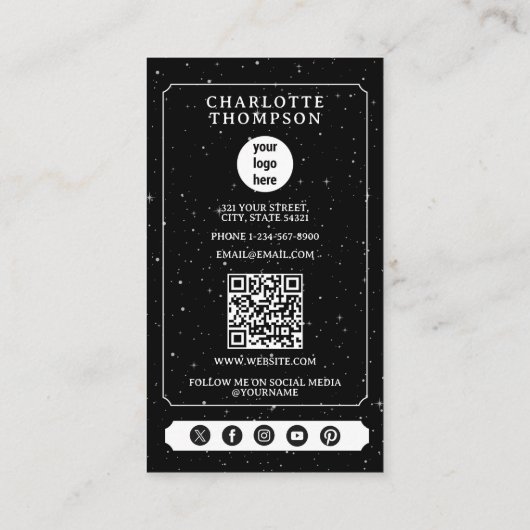 Carte De Visite Logo céleste Tarot Coiffeur noir blanc (Dos)