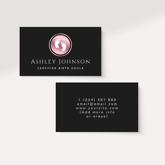 Carte De Visite Logo Certifié pour bébé Doula Rose Gold Pieds