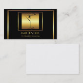 Carte De Visite Logo chic de barman de martini d'or (Devant / Derrière)