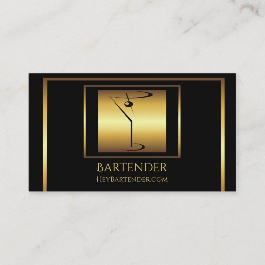 Carte De Visite Logo chic de barman de martini d'or (Devant)