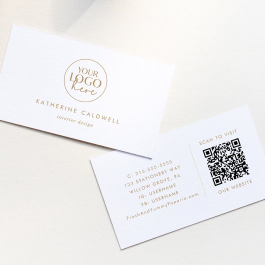 Carte De Visite Logo Chic Gold Typographie et code QR