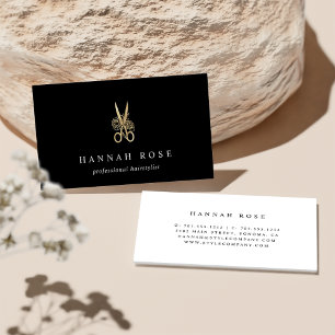 Carte De Visite Logo Ciseaux Floraux Or Coiffeur