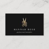 Carte De Visite Logo Ciseaux Floraux Or Coiffeur (Devant)