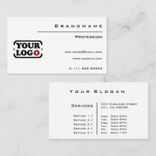 Carte De Visite Logo classique blanc personnalisé Modèle professio