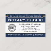 Carte De Visite Logo classique d'agent de signature notariale Navy (Devant)