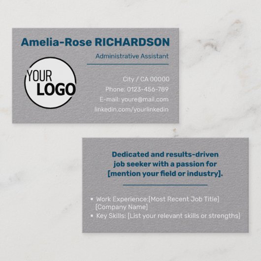 Carte De Visite Logo classique Recherche d'emploi Modèle Gris papi (Devant / Derrière)