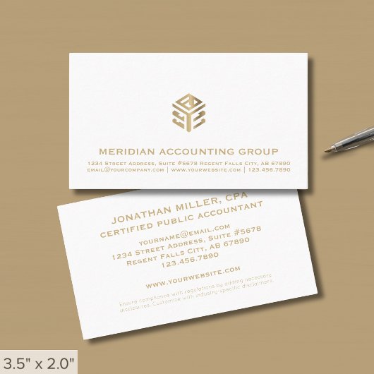 Carte De Visite Logo classique simple en or blanc