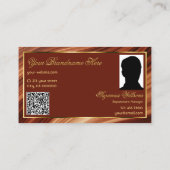 Carte De Visite Logo Classy Royal Brown Gold Crown Photo QR Code (Dos)