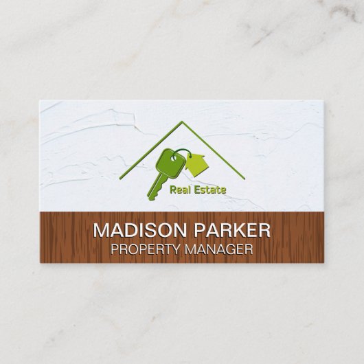 Carte De Visite Logo Clés de maison de l'immobilier | Mur en bois (Devant)