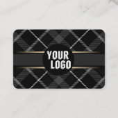 Carte De Visite Logo & Code QR Charcoal Grey Plaid Modern Brandé (Devant)