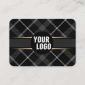 Carte De Visite Logo & Code QR Charcoal Grey Plaid Modern Brandé (Devant)