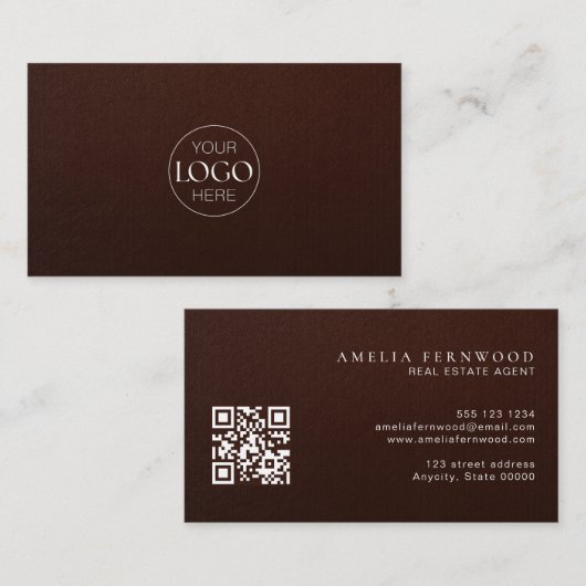 Carte De Visite Logo | Code QR de biens immobiliers en cuir de lux (Devant / Derrière)