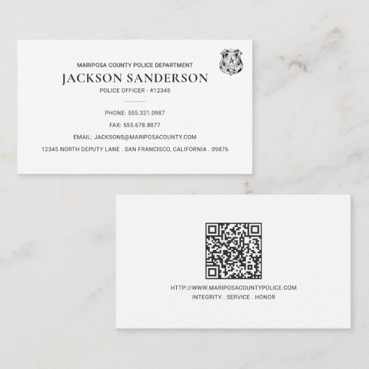 Carte De Visite Logo Code QR de la police départementale (Devant / Derrière)