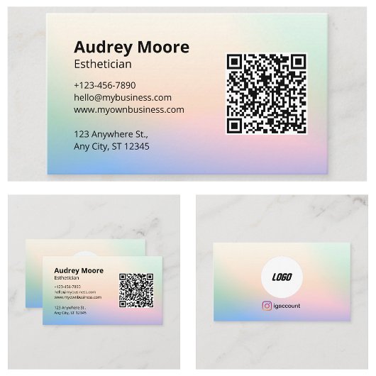 Carte De Visite Logo Code QR Esthéticienne Aquarelle