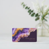 Carte De Visite Logo code QR et marbre doré à l'agate violette mod (Debout devant)
